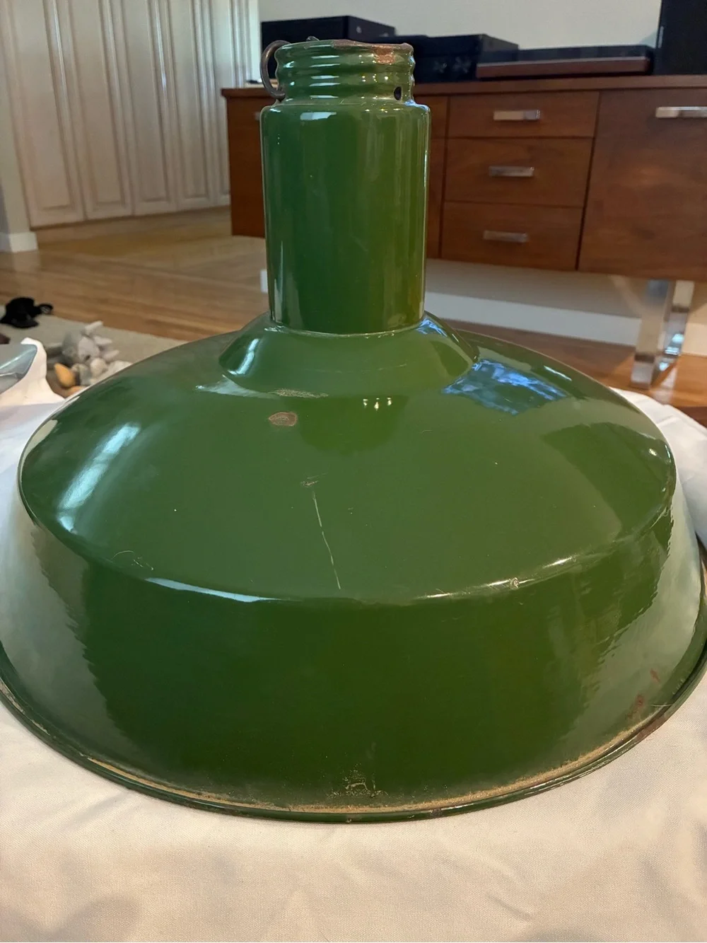Green Enamel Industrial Pendant Shade VTG not reproduction!  Green Lamp Lantern
